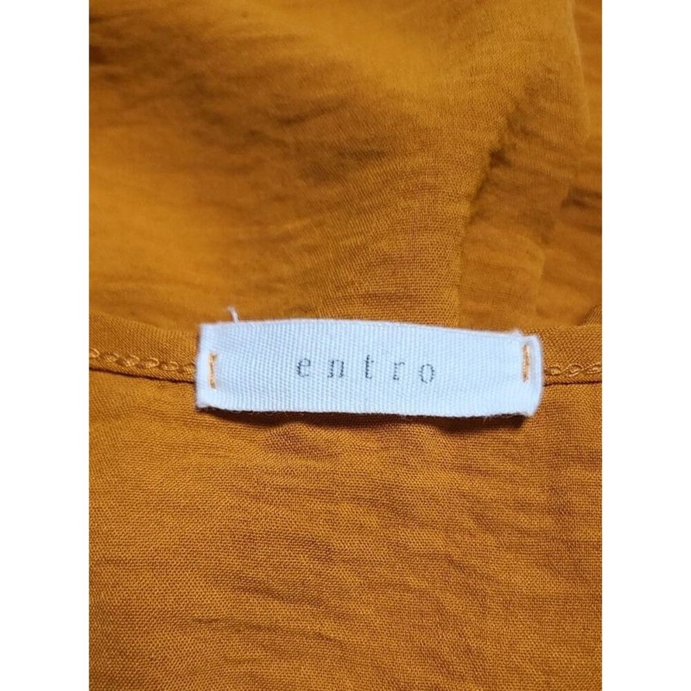 Entro Small mustard Textured Babydoll short sleeve v neck peplum top oversized - Picture 2 of 5